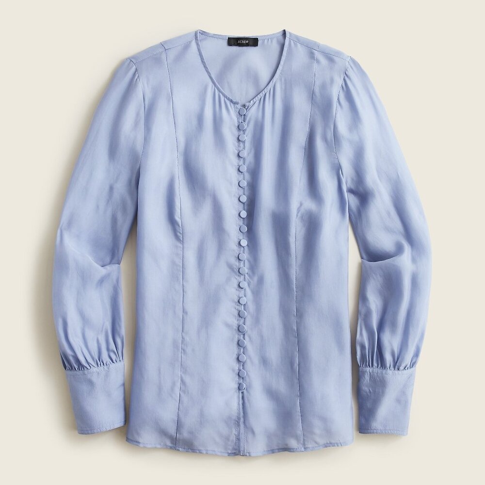 J. Crew Eco Cupro Blend Covered Button Top in Beachside Blue Size 2 NWT